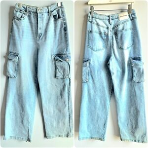 Juicy Couture Lunita Wide Leg High Waist Cargo Jeans Womens 31x32 Light Wash